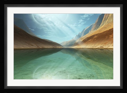 Framed beautiful river reflects light rays coming down from the sky Print