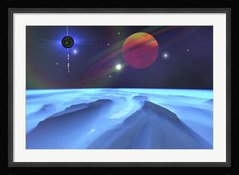 Framed Blue Fog and Mountains on Alien Planet Print
