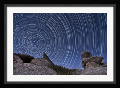 Framed boulder outcropping and star trails in Anza Borrego Desert State Park, California Print