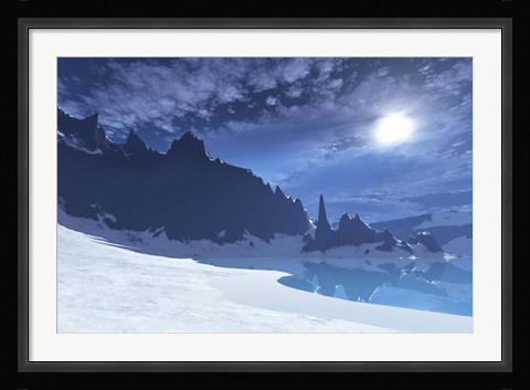 Framed cold winter night on this beach has a full moon Print