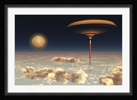 Framed futuristic space station hovers above the Earth Print