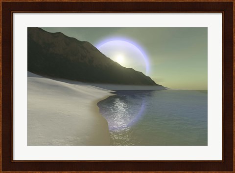 Framed halo surrouds the sun over this white sand beach Print