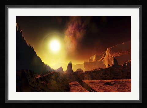 Framed large sun heats this alien planet which bakes in its glow Print
