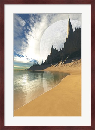 Framed nearby planet hovers in the sky of this cosmic planet Print
