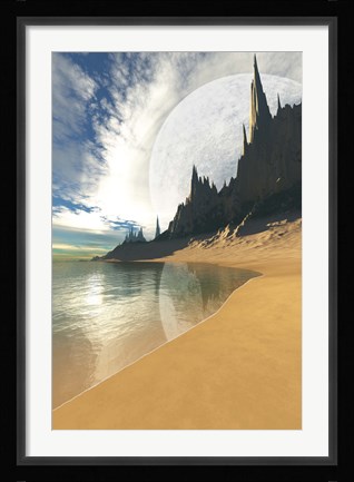 Framed nearby planet hovers in the sky of this cosmic planet Print