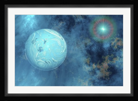 Framed planet forms from surrounding gases and clouds Print
