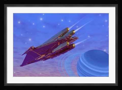 Framed spacecraft flys near a gas giant planet Print