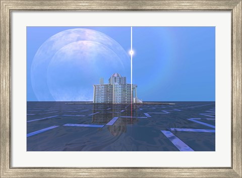 Framed star shines on alien architecture on this double moon planet Print