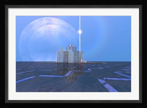 Framed star shines on alien architecture on this double moon planet Print