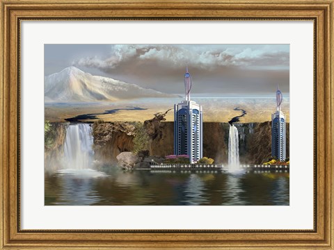 Framed vacation spot is threatened by an erupting volcano Print