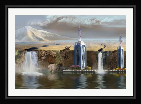 Framed vacation spot is threatened by an erupting volcano Print