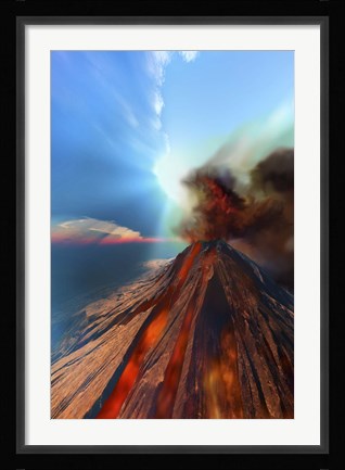 Framed volcano comes to life with smoke and lava Print