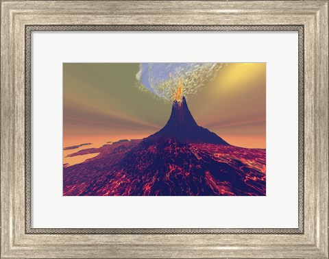Framed volcano erupts with smoke, fire and lava Print