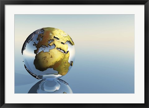 Framed world globe showing the continents of Europe, Middle East and Africa Print