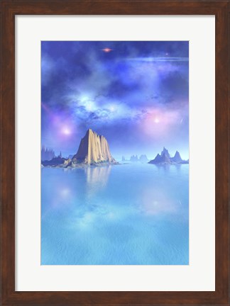 Framed Night Scene of an Alien Ocean Print