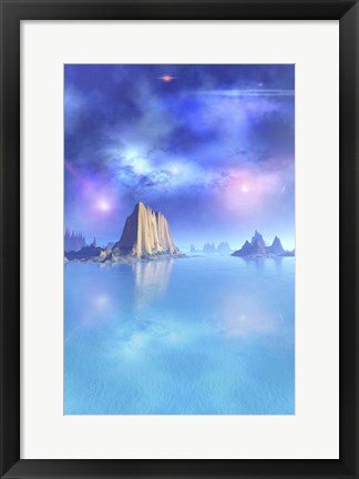 Framed Night Scene of an Alien Ocean Print