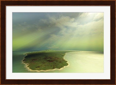 Framed Beautiful rays of sun stream down on an island in the ocean Print