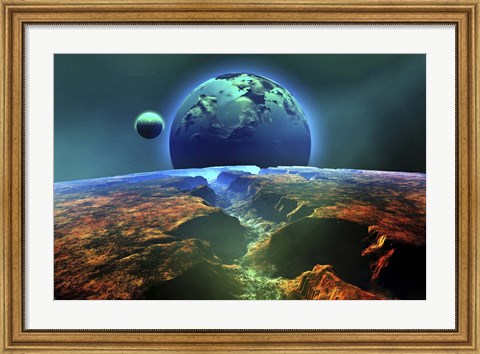 Framed Cosmic landscape on another planet Print
