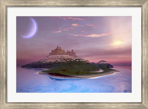 Framed Fantasy seascape of an island Print