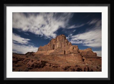 Framed Red rock formation illuminatd by moonlight in Arches National Park, Utah Print