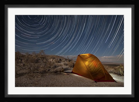 Framed Star trails above a campsite in Anza Borrego Desert State Park, California Print