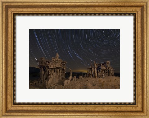 Framed Star trails and intricate sand tufa formations at Mono Lake, California Print