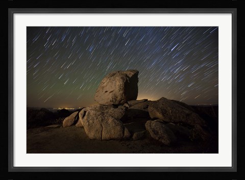 Framed Star trails and large boulders Anza Borrego Desert State Park, California Print