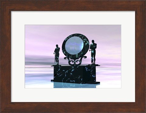 Framed Statues stand near a dimensional portal to another universe Print