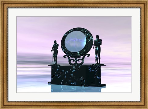 Framed Statues stand near a dimensional portal to another universe Print