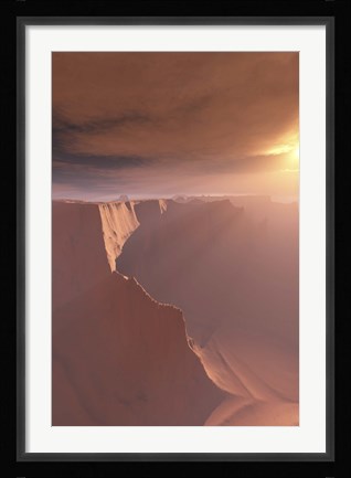 Framed Sunrays shine down on this canyon landscape Print