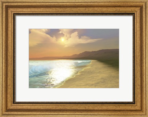 Framed Sunset on a quiet peaceful beach with gorgeous water Print