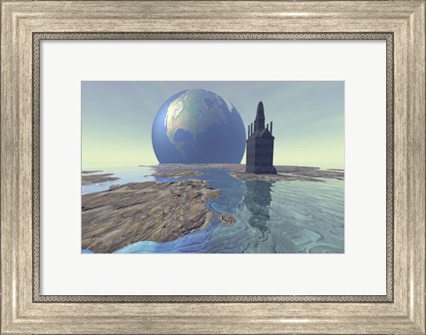 Framed Terraforming the moon with water and buildings Print