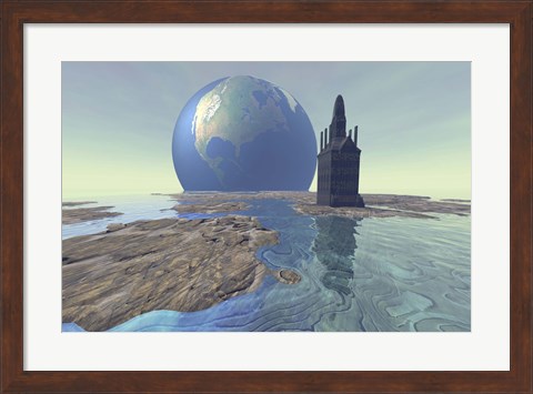 Framed Terraforming the moon with water and buildings Print