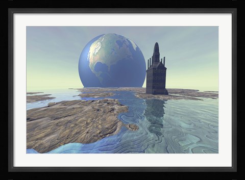 Framed Terraforming the moon with water and buildings Print