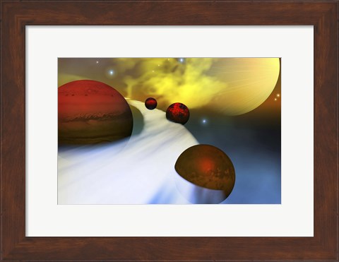 Framed planet Jupiter with its moon system Print