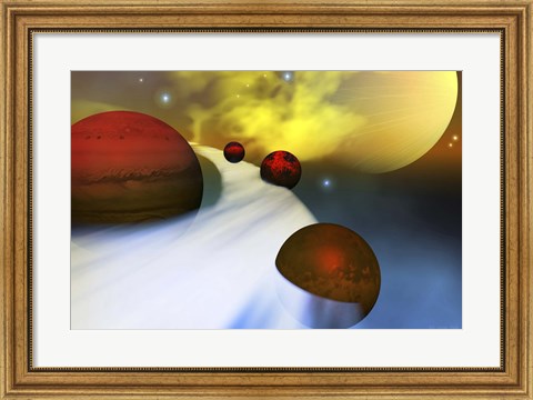 Framed planet Jupiter with its moon system Print