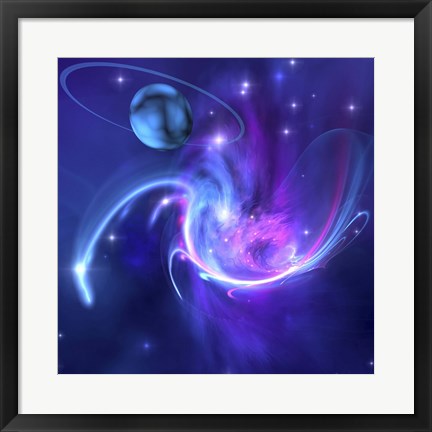 Framed beautiful nebula and a ringed planet Print
