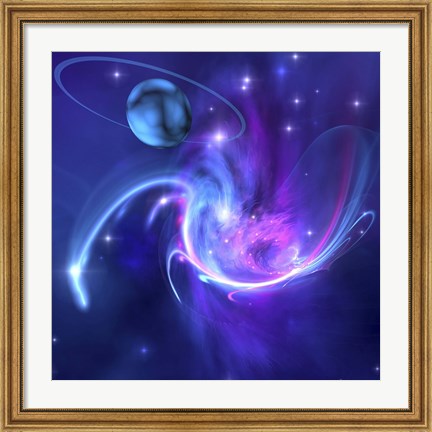 Framed beautiful nebula and a ringed planet Print