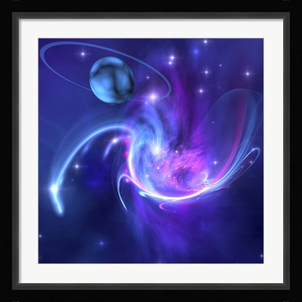 Framed beautiful nebula and a ringed planet Print