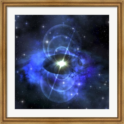 Framed brilliant star sends out magnetic waves out into surrounding space Print
