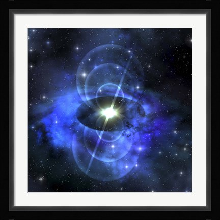 Framed brilliant star sends out magnetic waves out into surrounding space Print