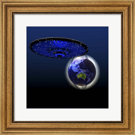 Framed Magnetic Force Field Around Earth and Flying Saucer Print