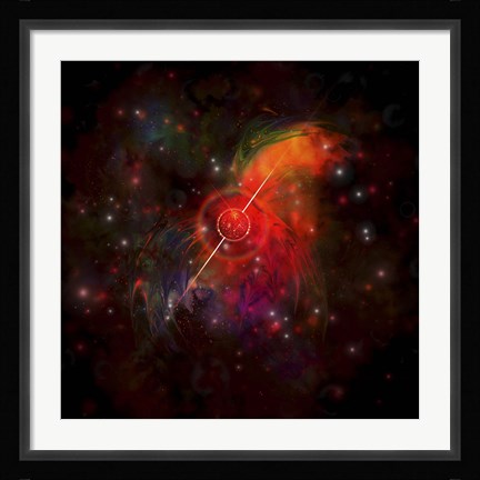 Framed pulsar star radiating strong beams of light Print