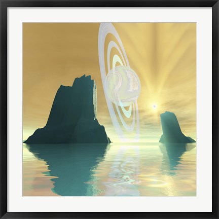 Framed striking sunburst on this cosmic seascape Print