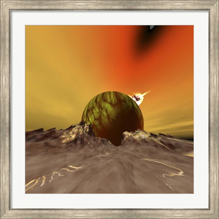 Framed asteroid hits a moon near to this planet out in the cosmos Print