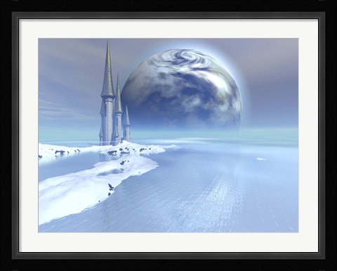 Framed castle sits near the ocean on this beautiful world Print