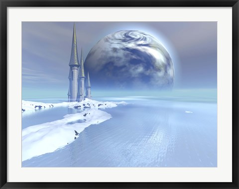 Framed castle sits near the ocean on this beautiful world Print