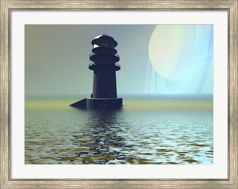 Framed lighthouse beacon on an alien planet Print