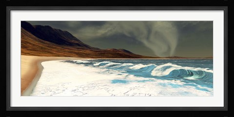 Framed White surf comes into shore from a waterspout Print