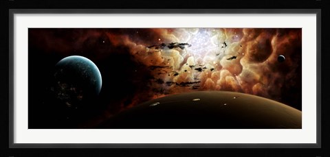 Framed view from a busy planetary system to a nearby stellar nursery Print